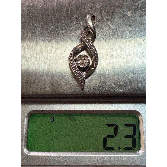 Estate Sterling Silver 925 Pendant Twisted Design CZ Accent, 1.19in, 2.3g, No Ch - Picture 8 of 8